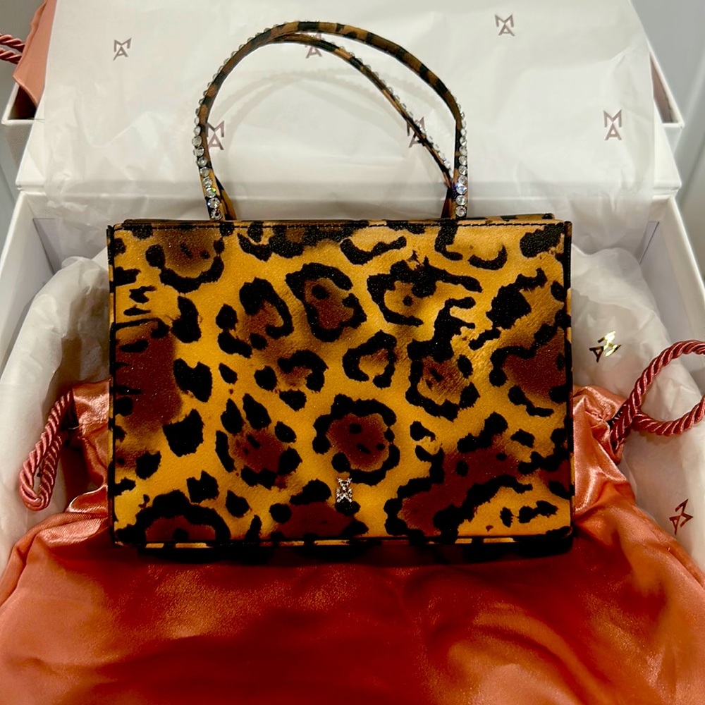 AUTHENTIC Amina Muaddi Super Amini Gilda Leopard Print Top Handle Bag